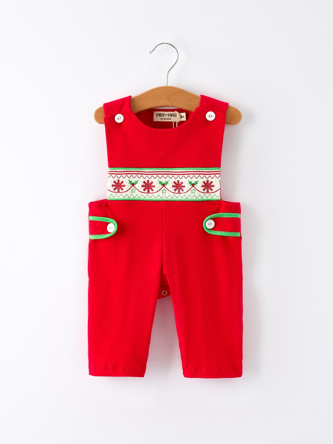 Christmas Red & Green Smock Embroidery Baby Boys Romper