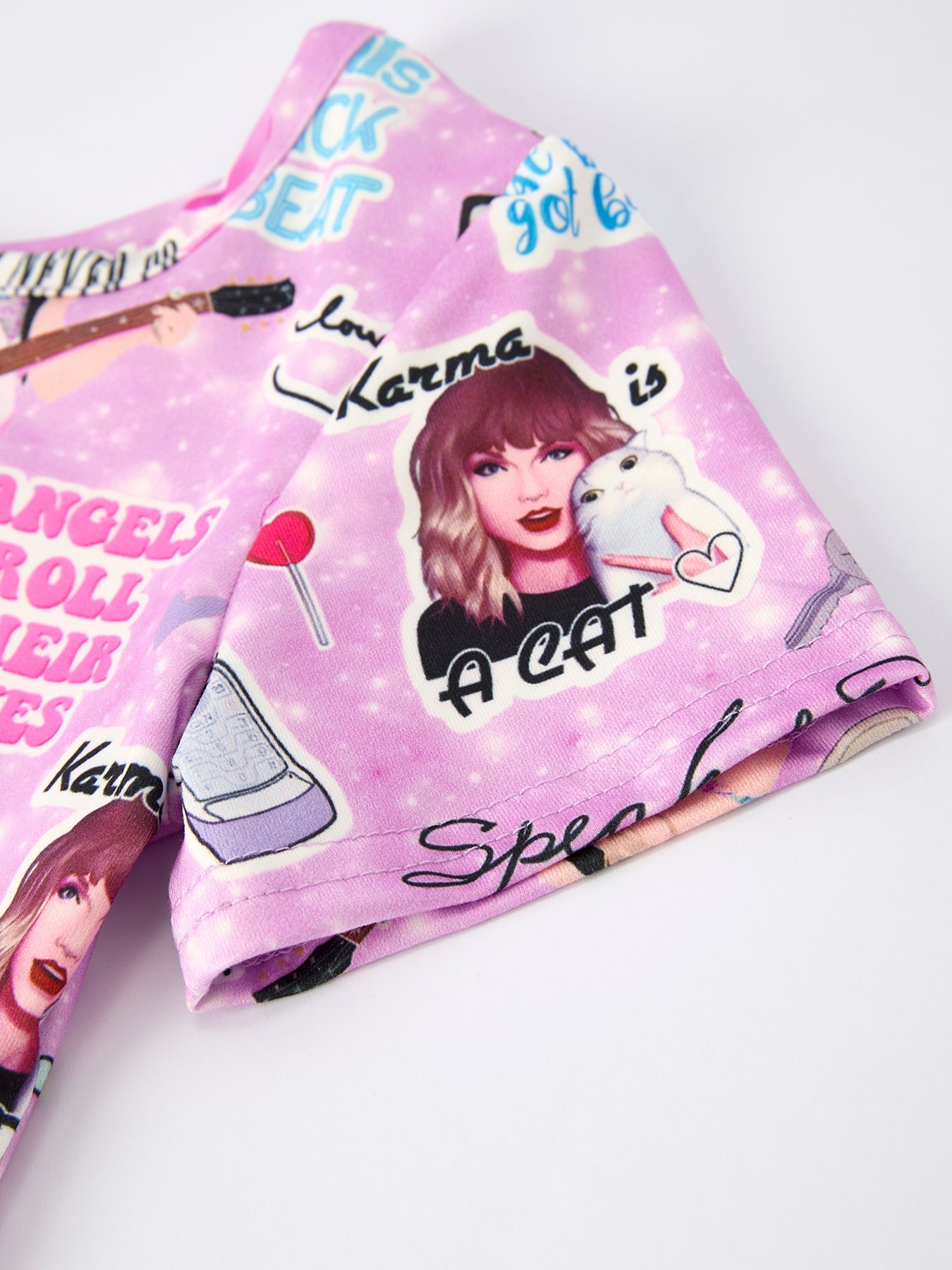 Christmas Purple Ts Twirly Print Girls Short sleeves Dress：Musical Journey in Style