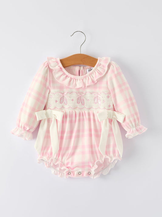 Pink Cute Bow Plaid Baby Romper: Soft and Comfortable