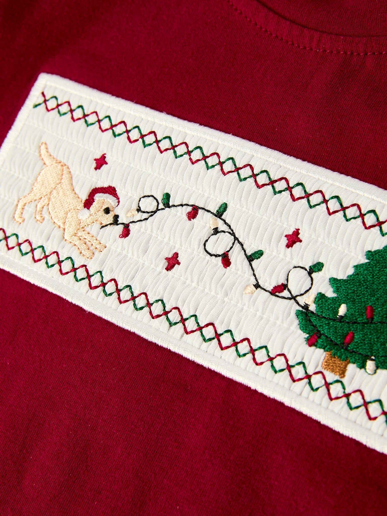 Christmas Tree Dog Smocking Embroidered  Plaid Boys Set