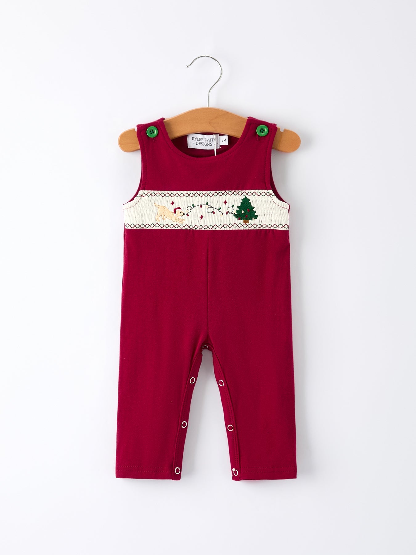 Christmas Tree Dog Smocking Embroidered Baby Boys Romper