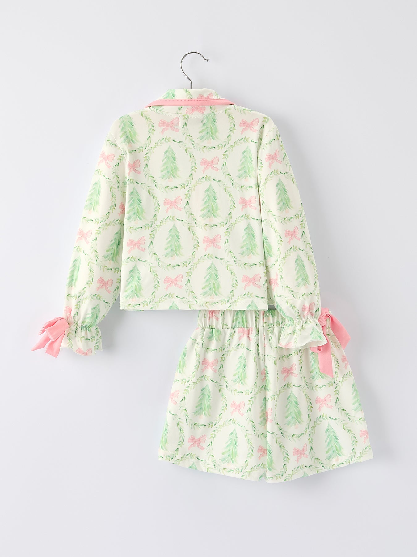 Christmas Tree & Bow Print Girls Pajama Set