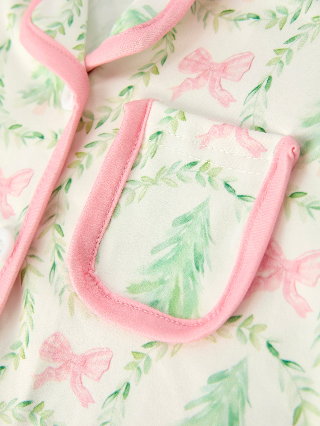 Christmas Tree & Bow Print Girls Pajama Set