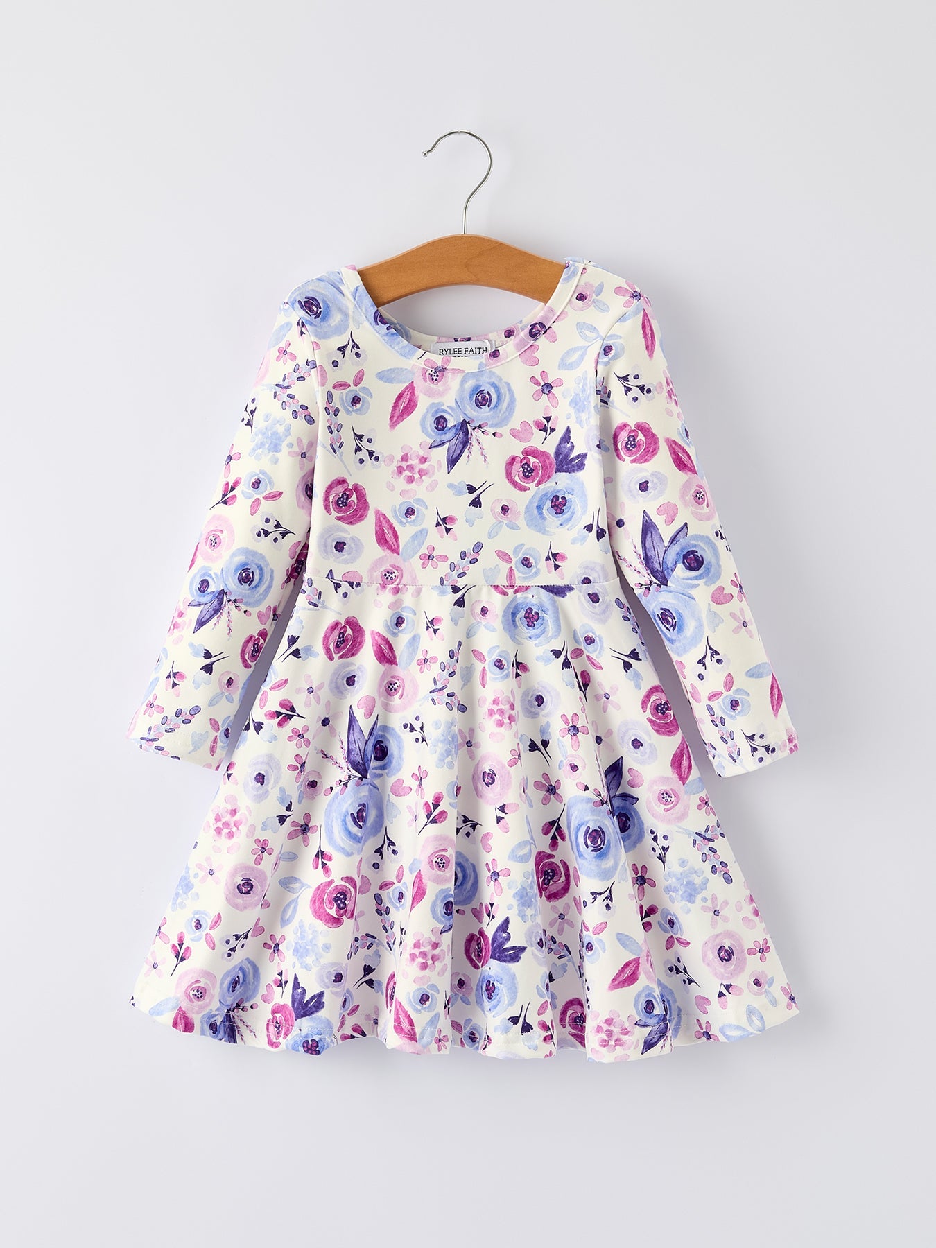 Spring and Autumn Purple Floral Baby Girl Dress with Long Sleeves
