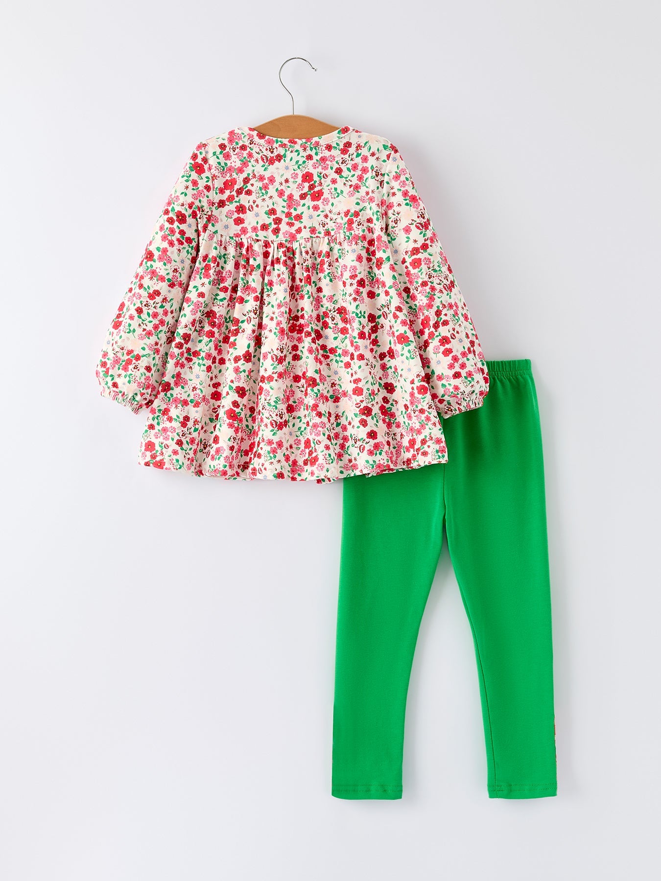 Christmas Santa Applique Girls Floral Long Sleeve Set