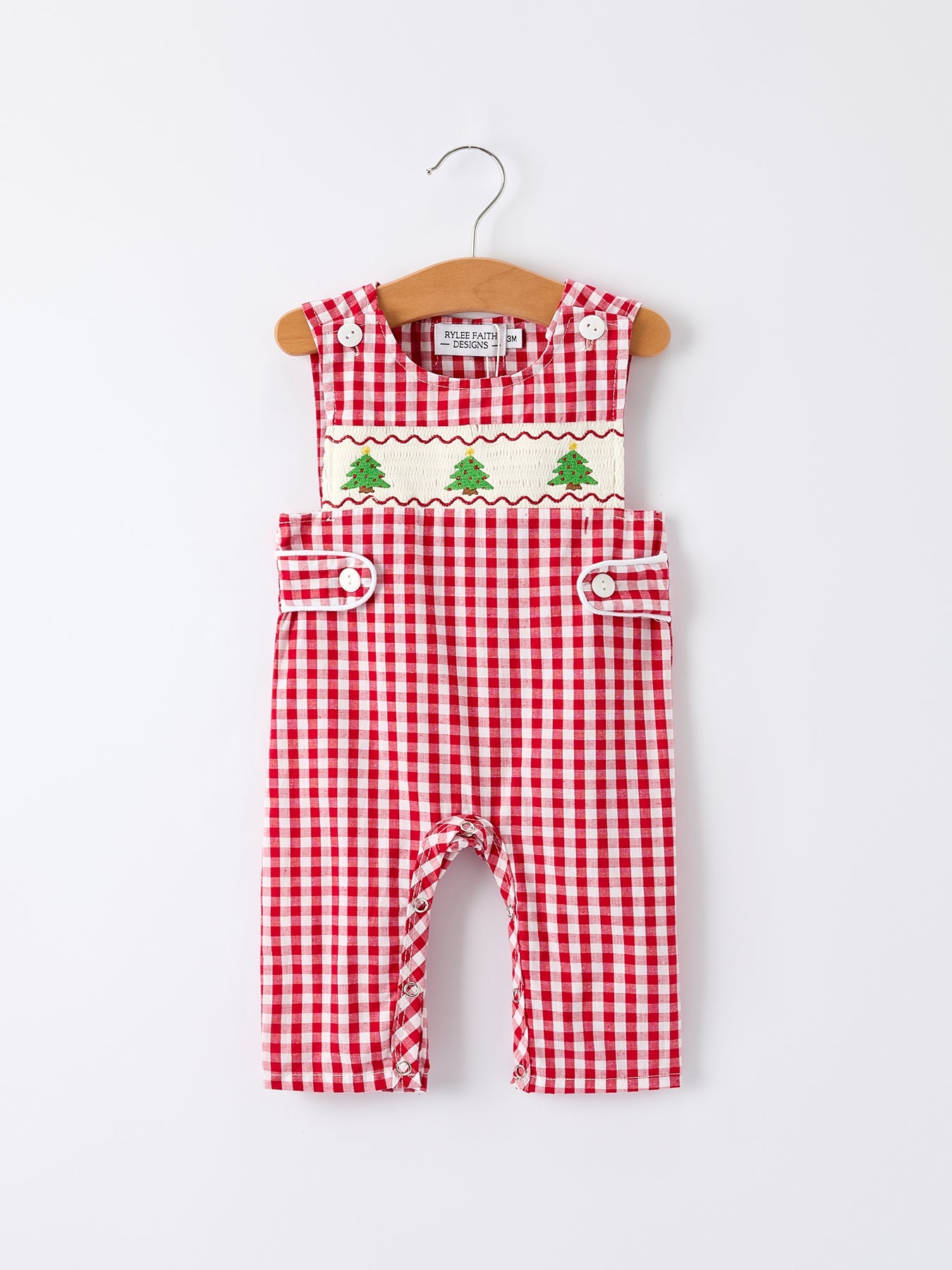 Christmas Smocking Embroidered Christmas Tree Plaid Plaid Baby Boy Romper