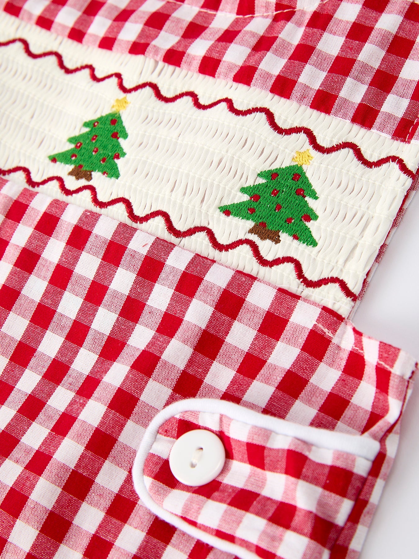 Christmas Smocking Embroidered Christmas Tree Plaid Plaid Baby Boy Romper