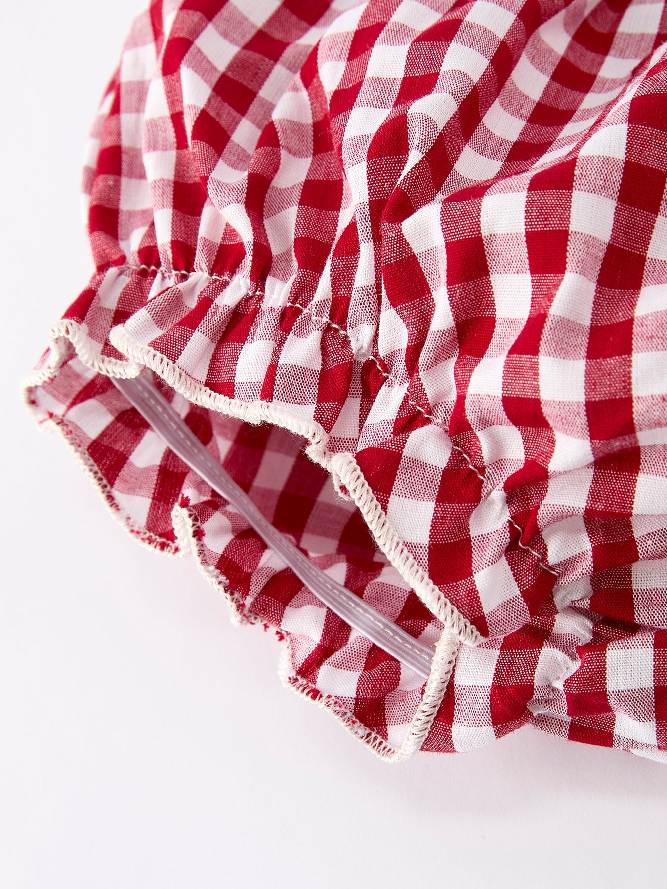Christmas Tree Embroidery Red Gingham Long Sleeve Baby Girl Bloomers Set