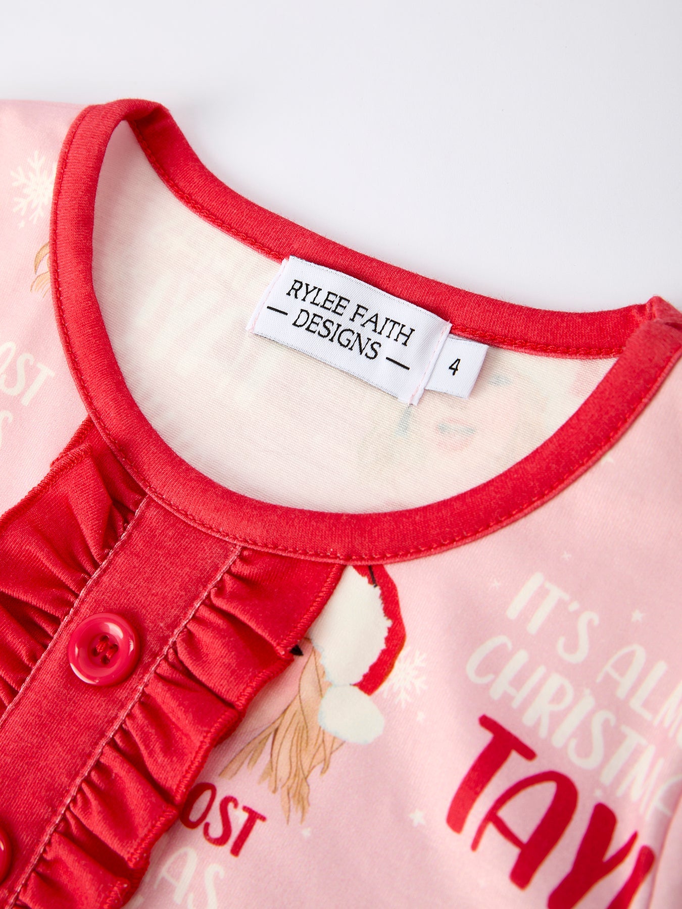 Christmas Santa TS Print Ruffle Girls Pajama Set