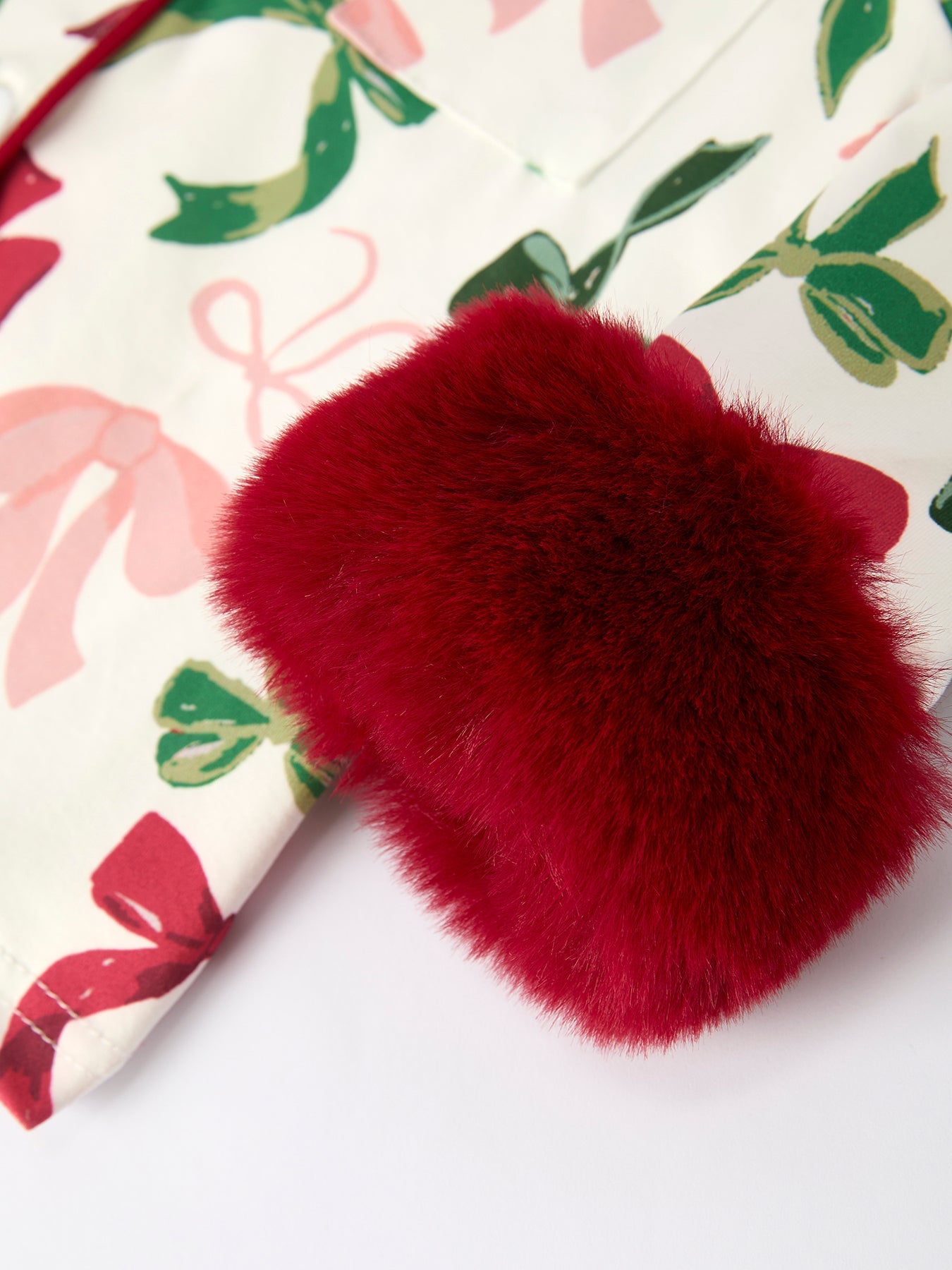 PREORDER Holiday Bow Print Christmas Pajama Set – Girls Cozy Red Trim Sleepwear