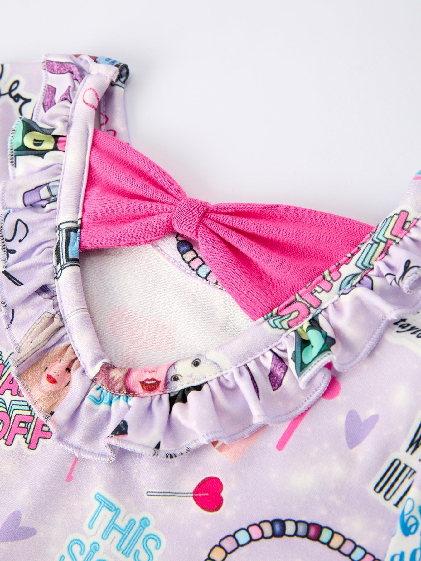 Purple TS Print Ruffle Girls' Short Sleeve  Dress