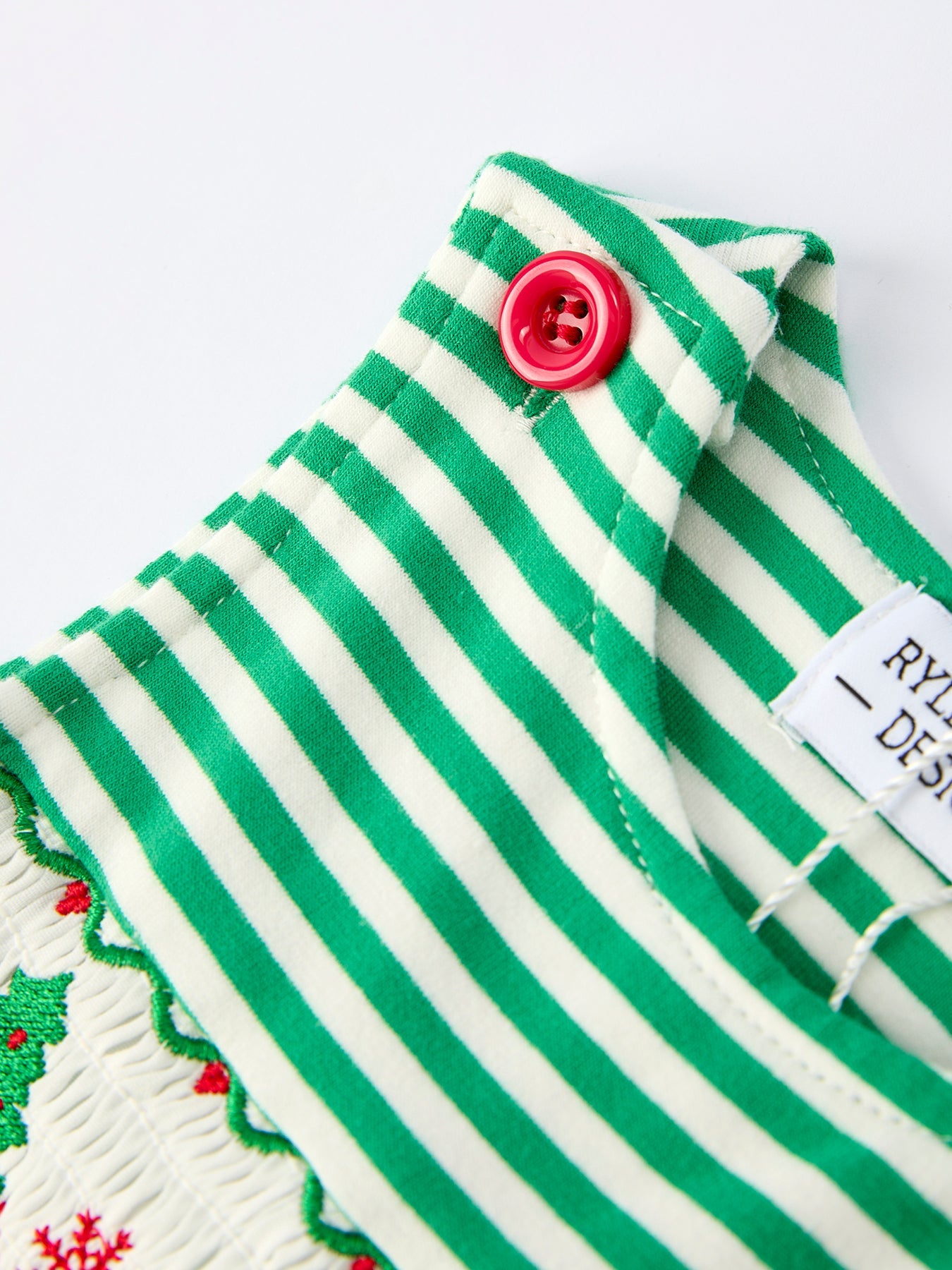 Christmas Tree Smocked Green Stripe Baby Boy Romper
