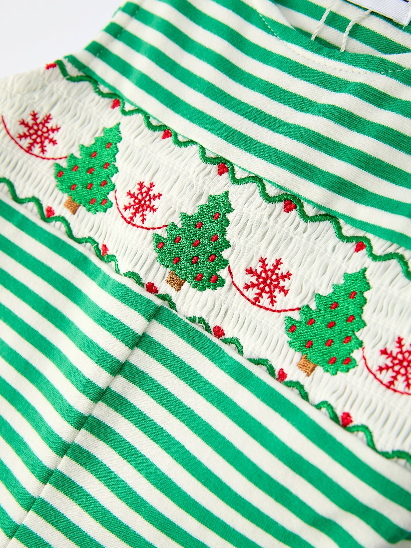 Christmas Tree Smocked Green Stripe Baby Boy Romper