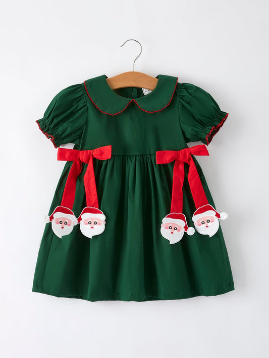 Girls Holiday Outfit – Santa Bow Green Christmas Dress
