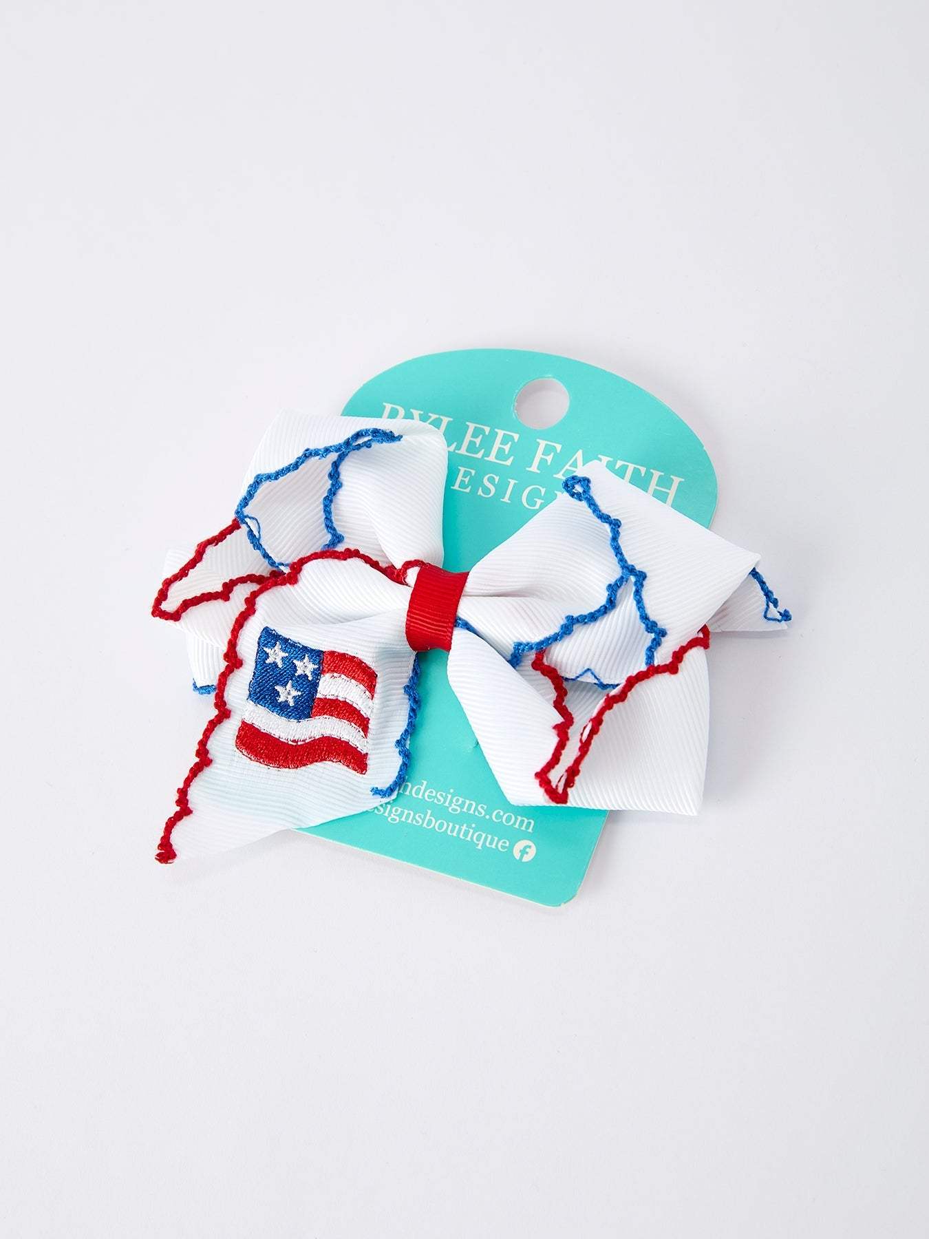 Stars & Stripes Flag Hair Bow Toddler Girls July 4th Hair Accessory Bows - front view