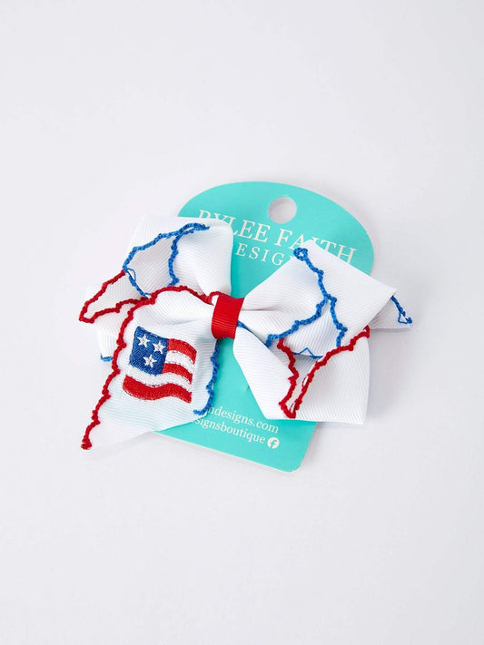 Stars & Stripes Flag Hair Bow – Toddler Girls July 4th Hair Accessory