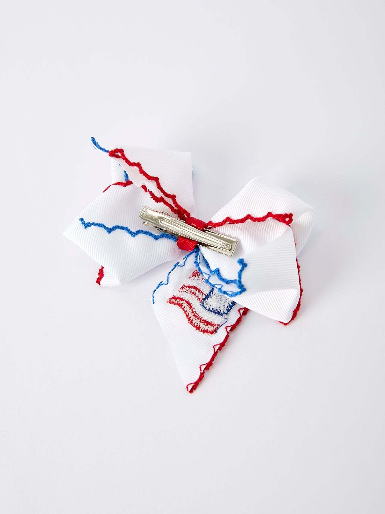 Stars & Stripes Flag Hair Bow Toddler Girls July 4th Hair Accessory Bows - fabric and material close-up