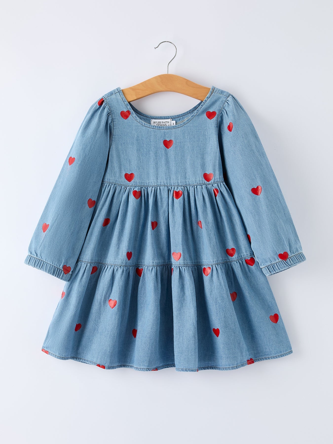 Denim Heart Dress for Girls – Long Sleeve Valentine Outfit