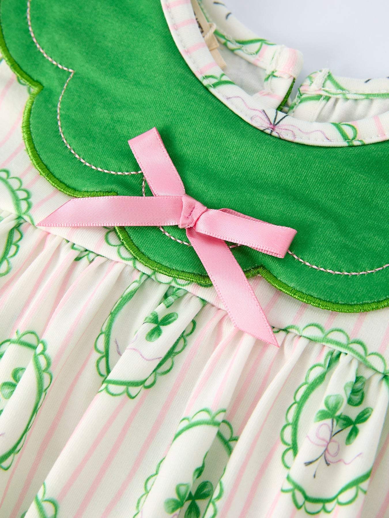 St. Patrick's Day Shamrock Striped Long Sleeve Girl Dress