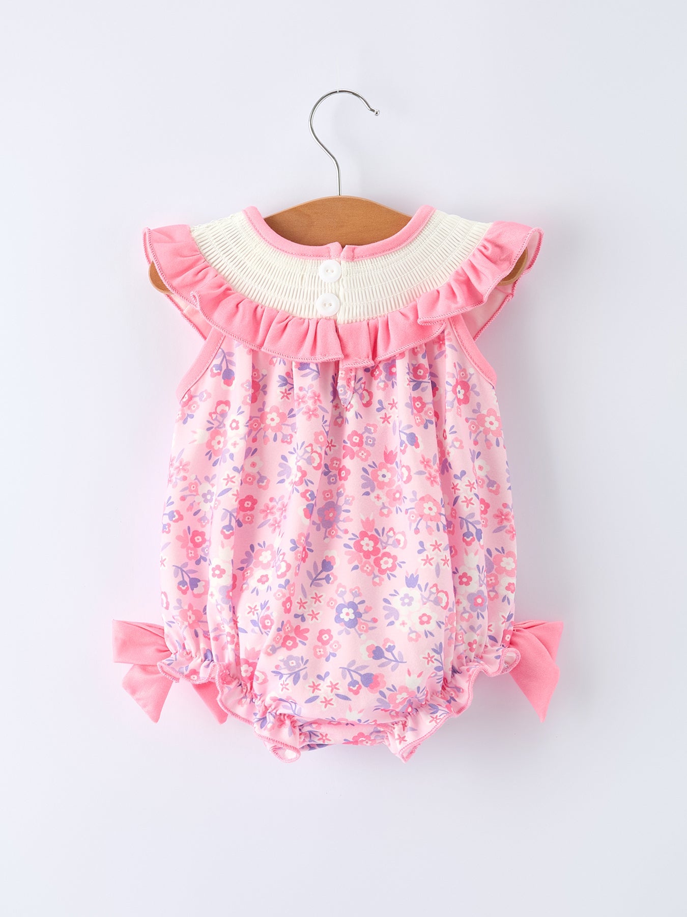 Floral Smocked Church Christ Bishop Christening Baby Girls Romper