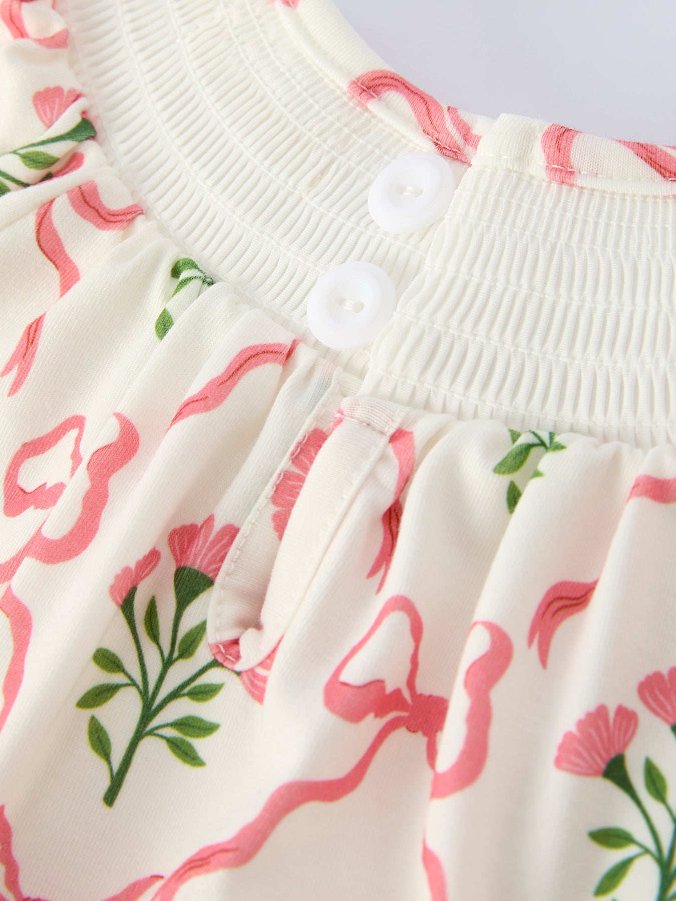 PREORDER Spring Floral Smocking Embroidery Bow Baby Girls Romper