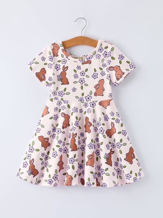 Easter Bunny Purple Floral Print Girls Dress
