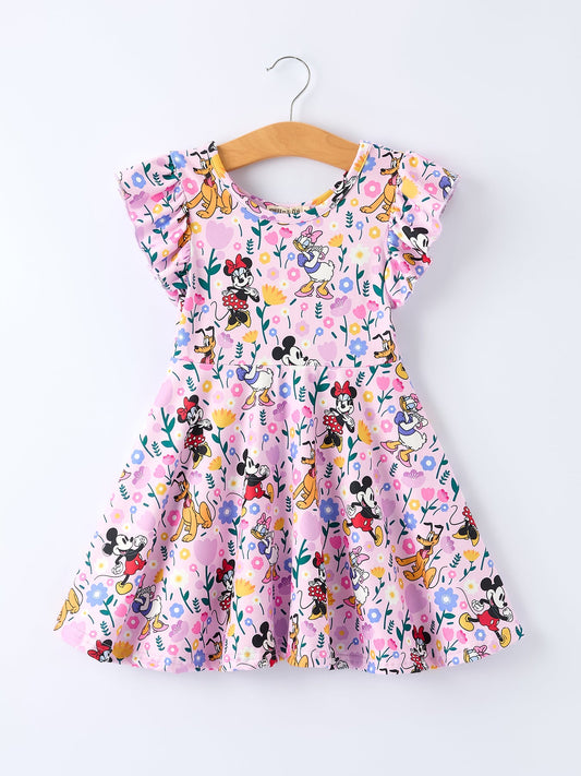 Easter Characters Floral Print Purple Girls' Dress