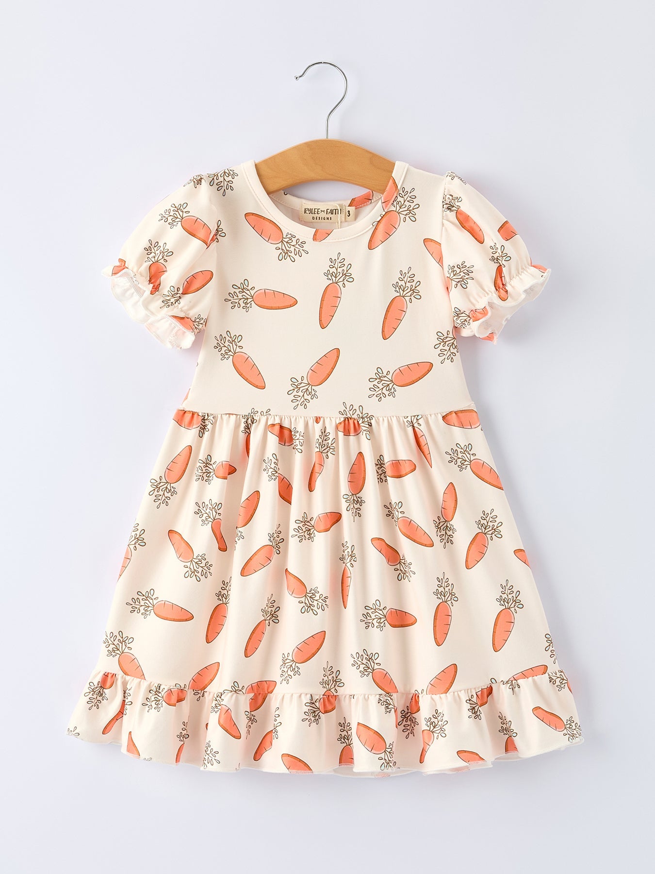 Easter Carrot Print Girls Ruffle Hem Dress