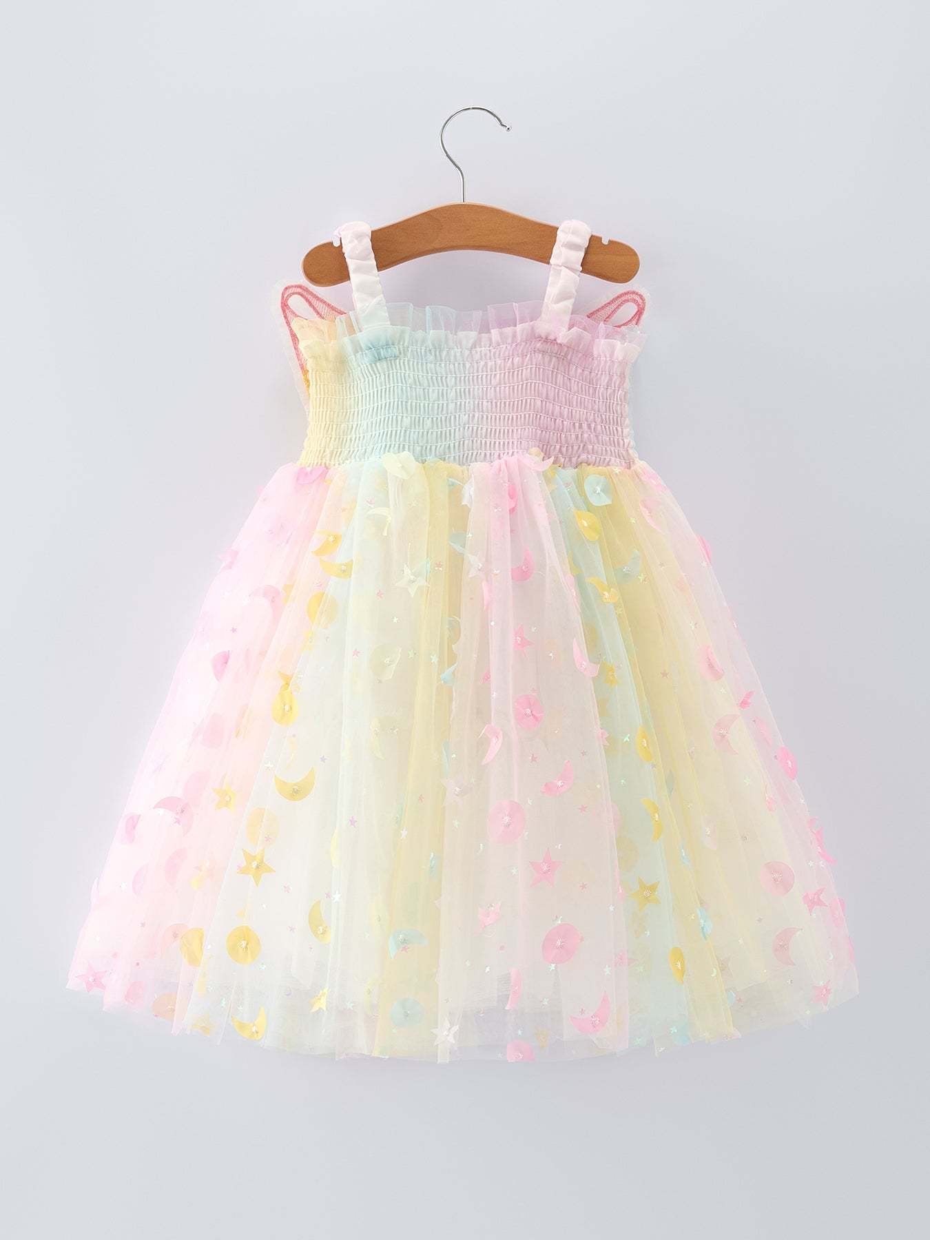 Pastel Rainbow Sequin Tulle Party Girls Dress Outfit - detail view