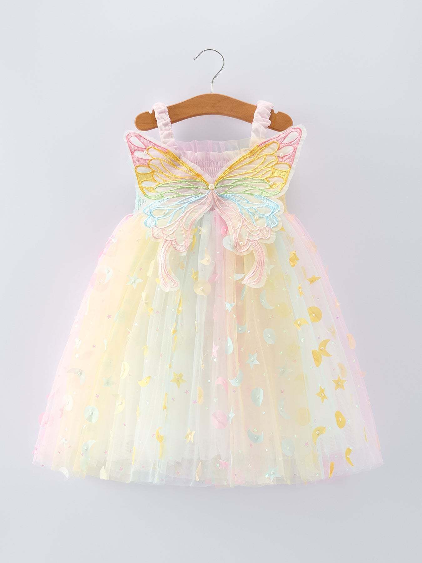 Pastel Rainbow Sequin Tulle Party Girls Dress Outfit - back view