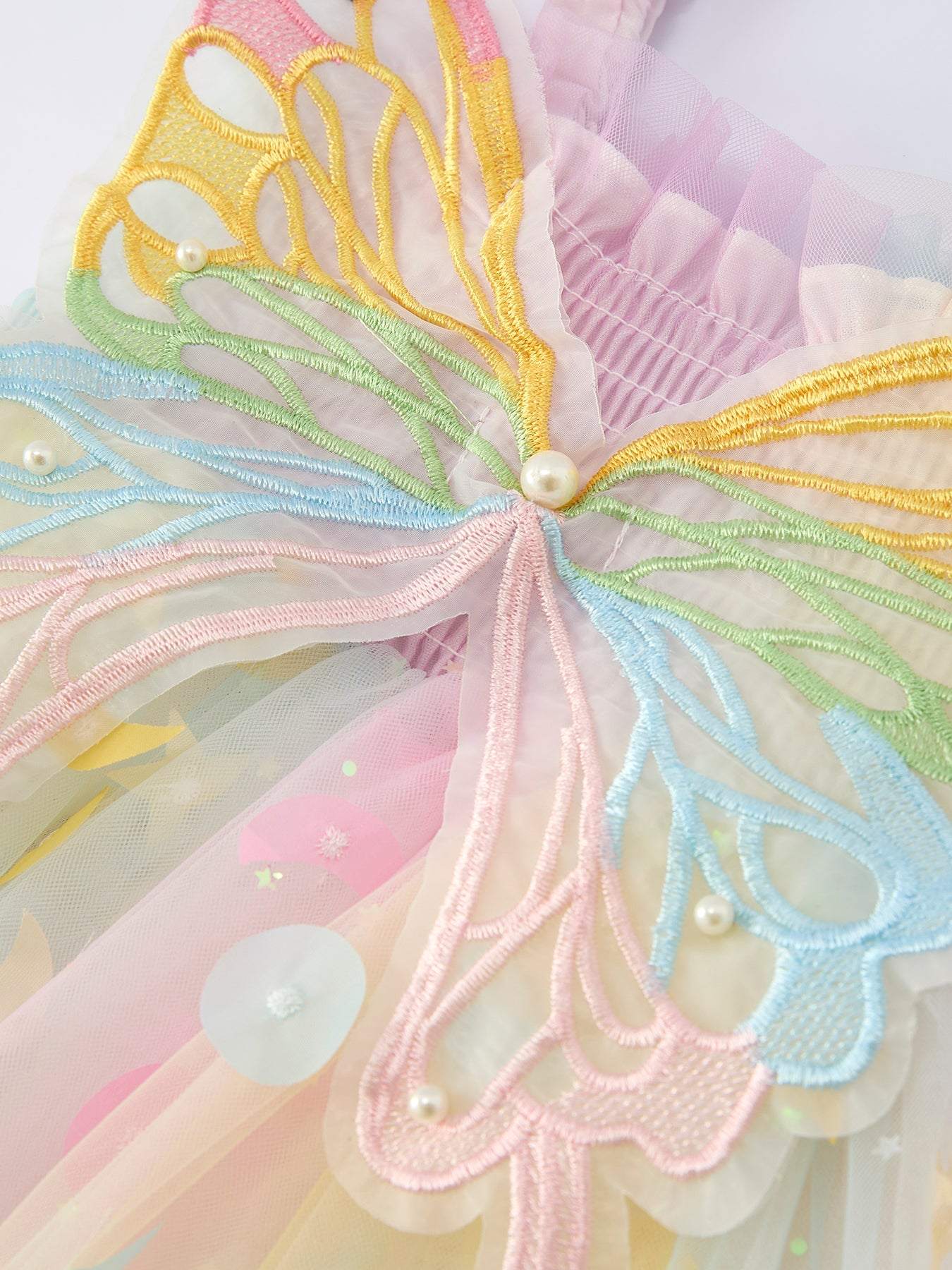 Pastel Rainbow Sequin Tulle Party Girls Dress Outfit - side view