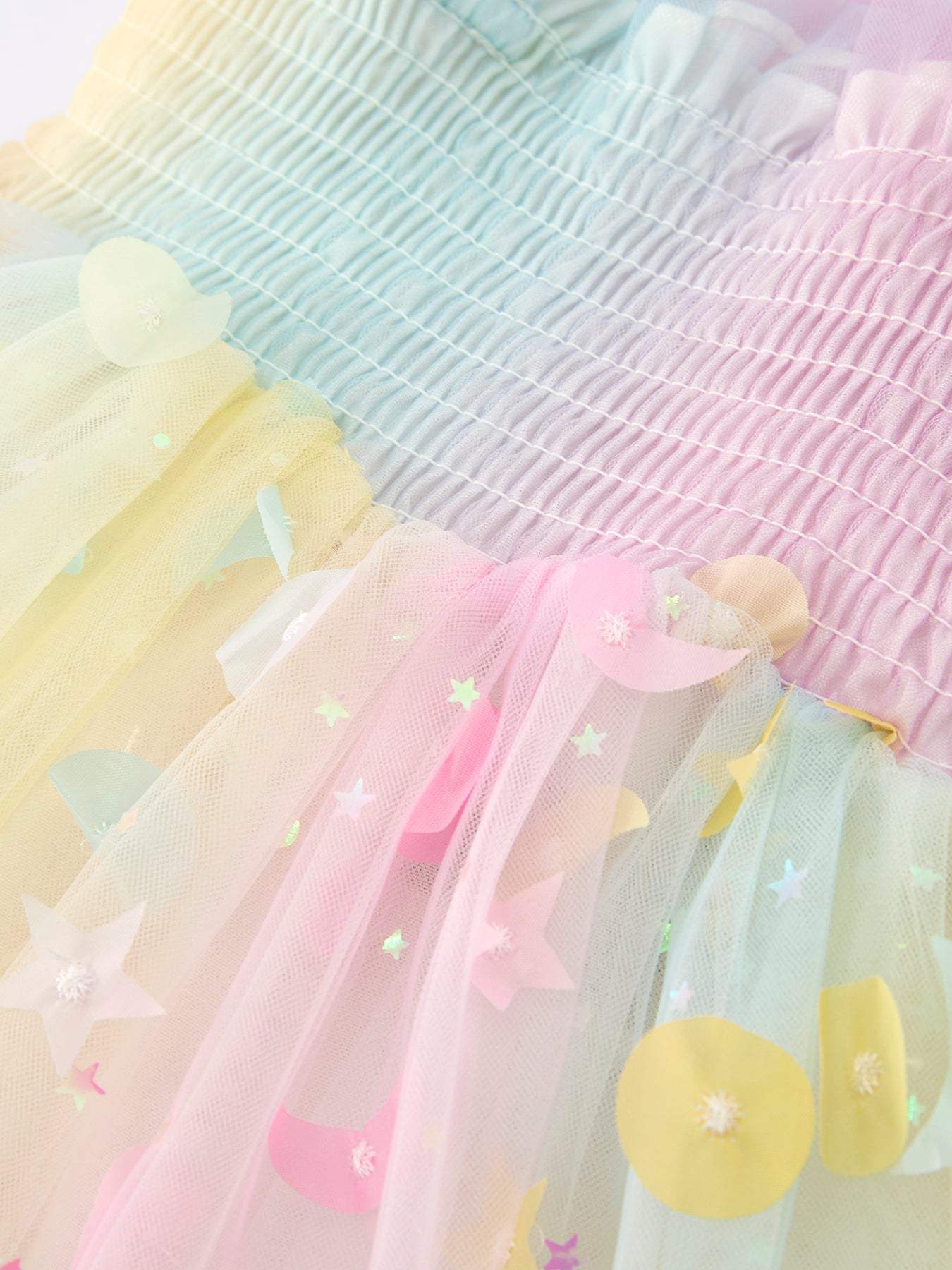Pastel Rainbow Sequin Tulle Party Girls Dress Outfit - styling detail