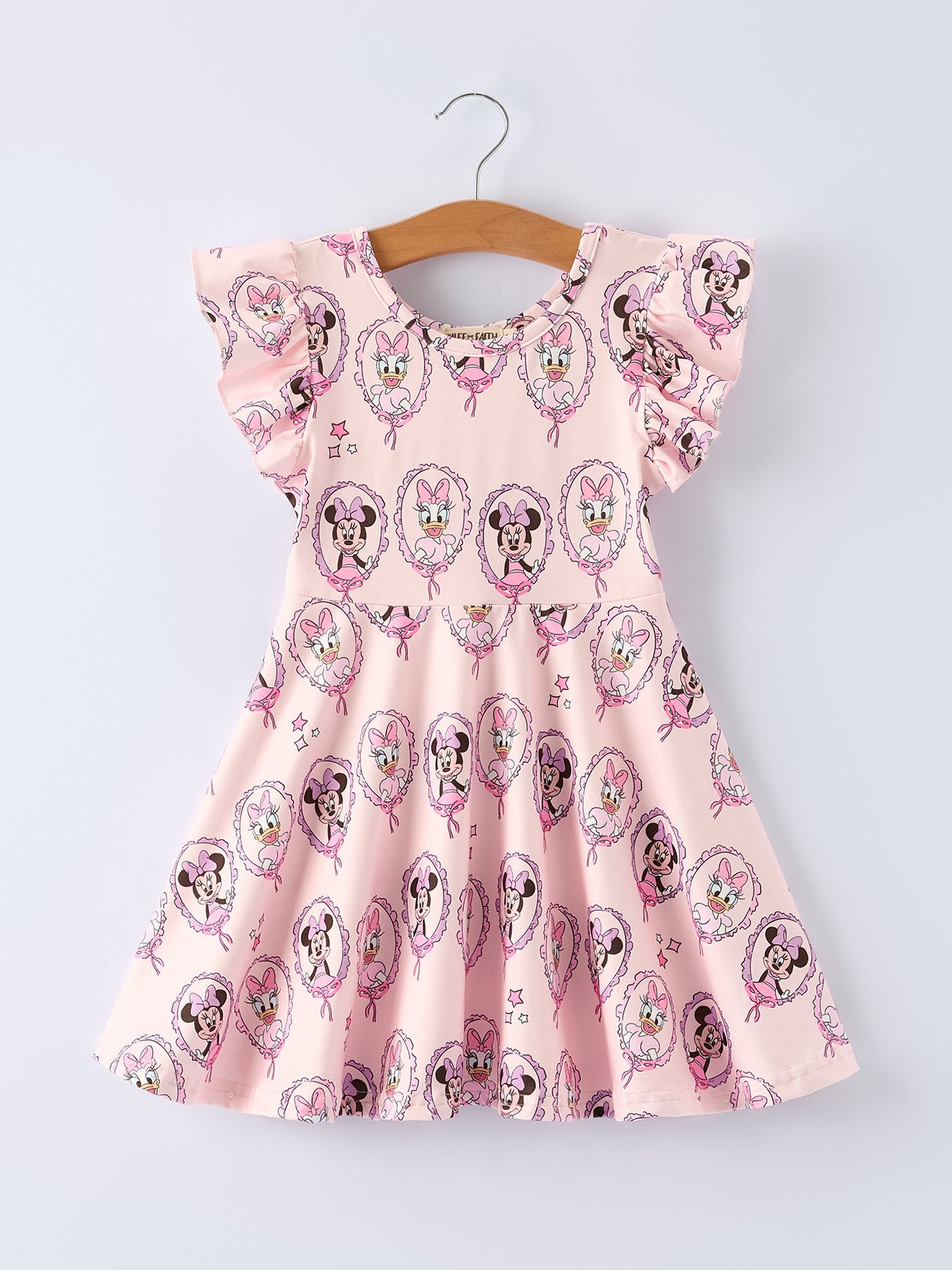 Pink Character Mirror Bow Print Girls' Dress