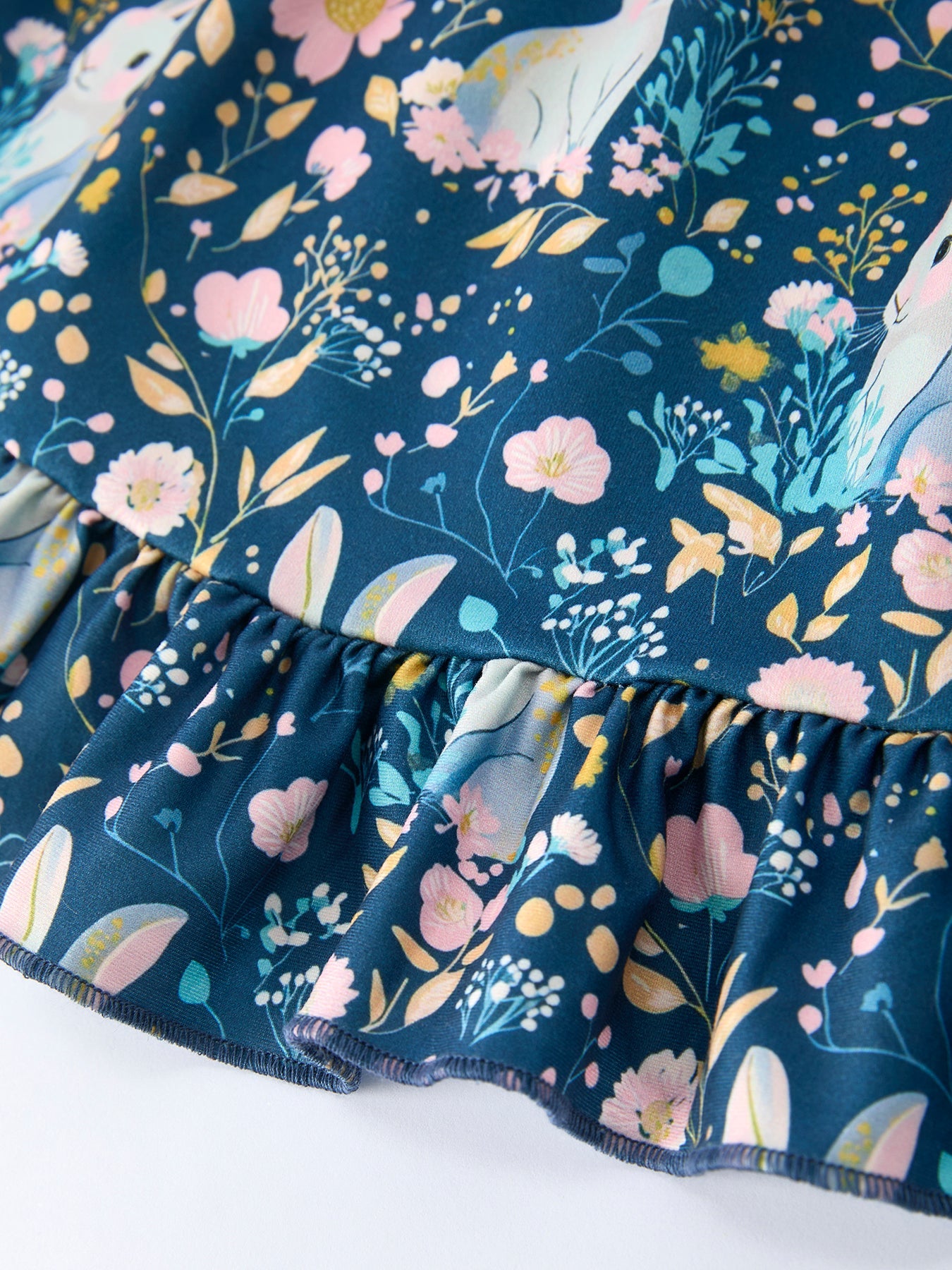 Teal Bunny Garden Ruffle Sleeve Girls Dress