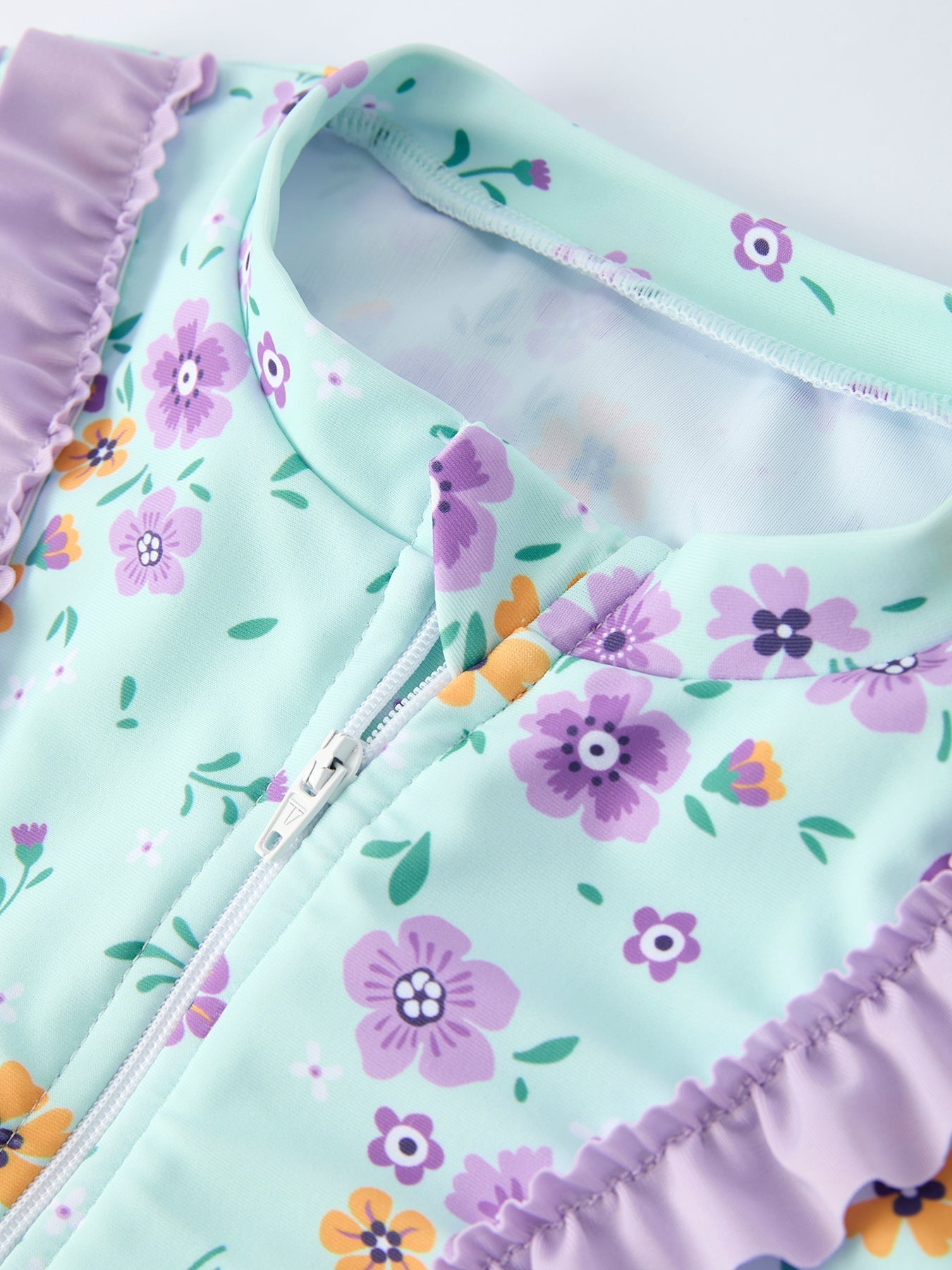 Mint floral swim set side view