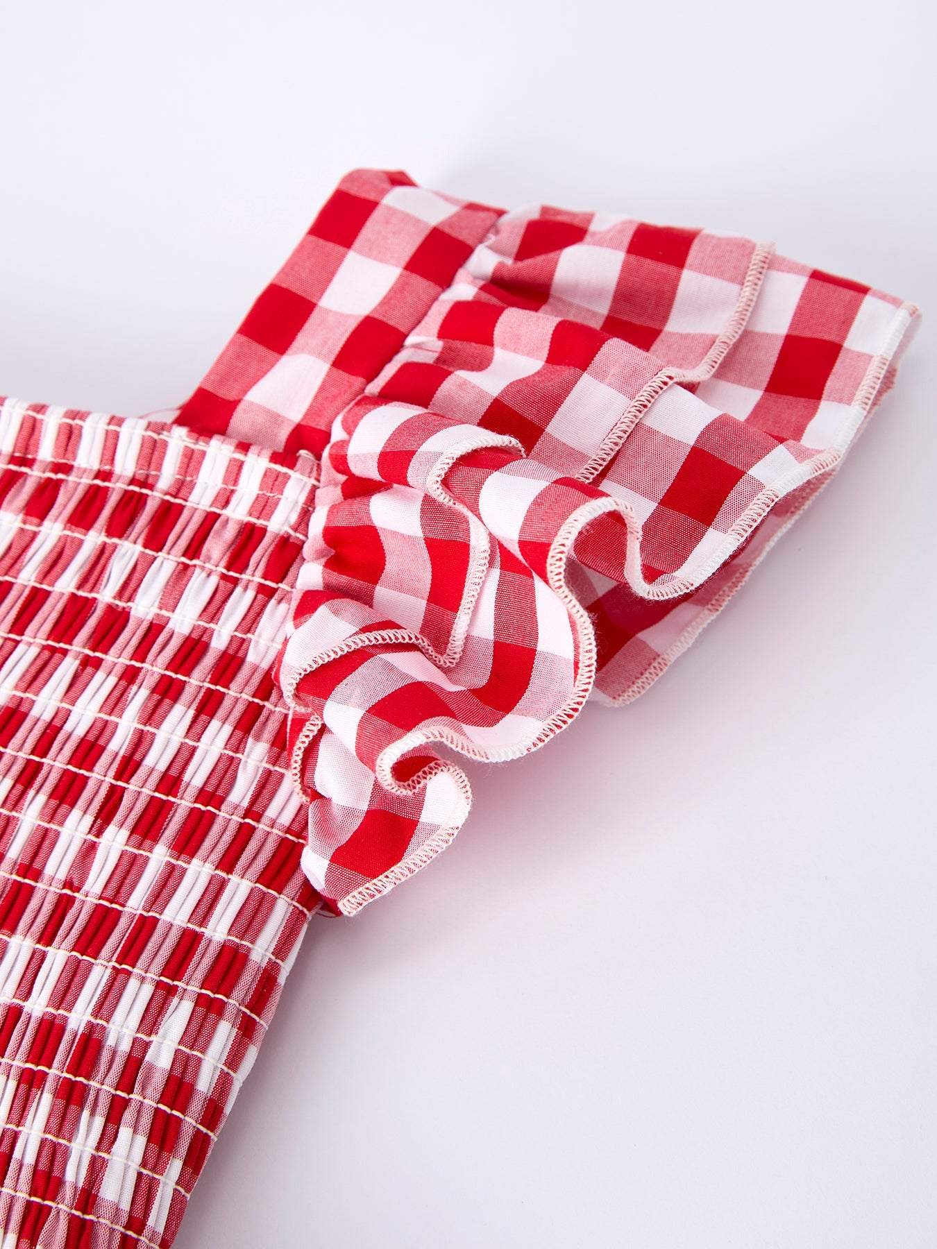 Summer Plaid Smocked Ruffle Girl Dress Sibling Outfits side view