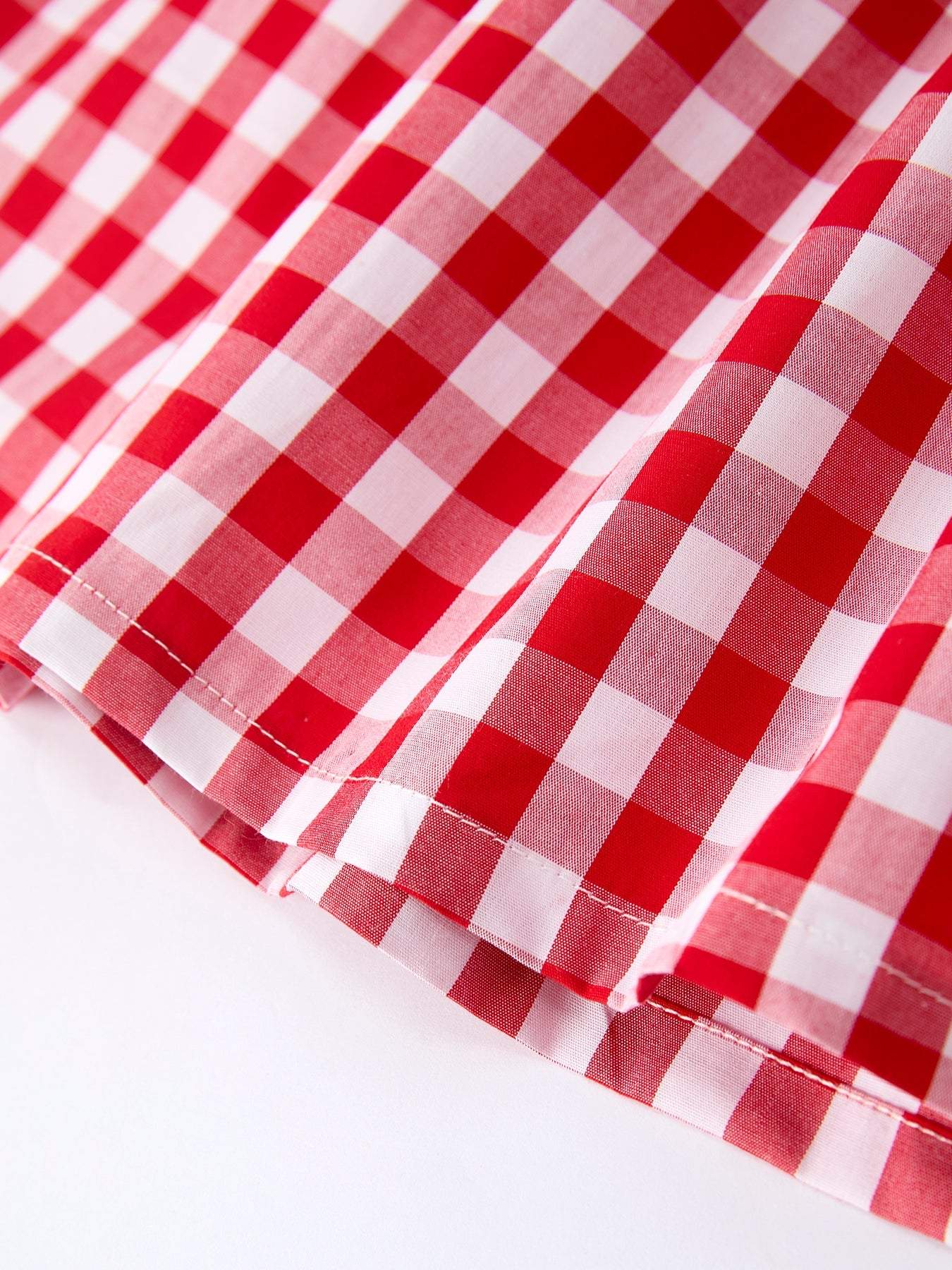 Summer Plaid Smocked Ruffle Girl Dress Sibling Outfits styling detail