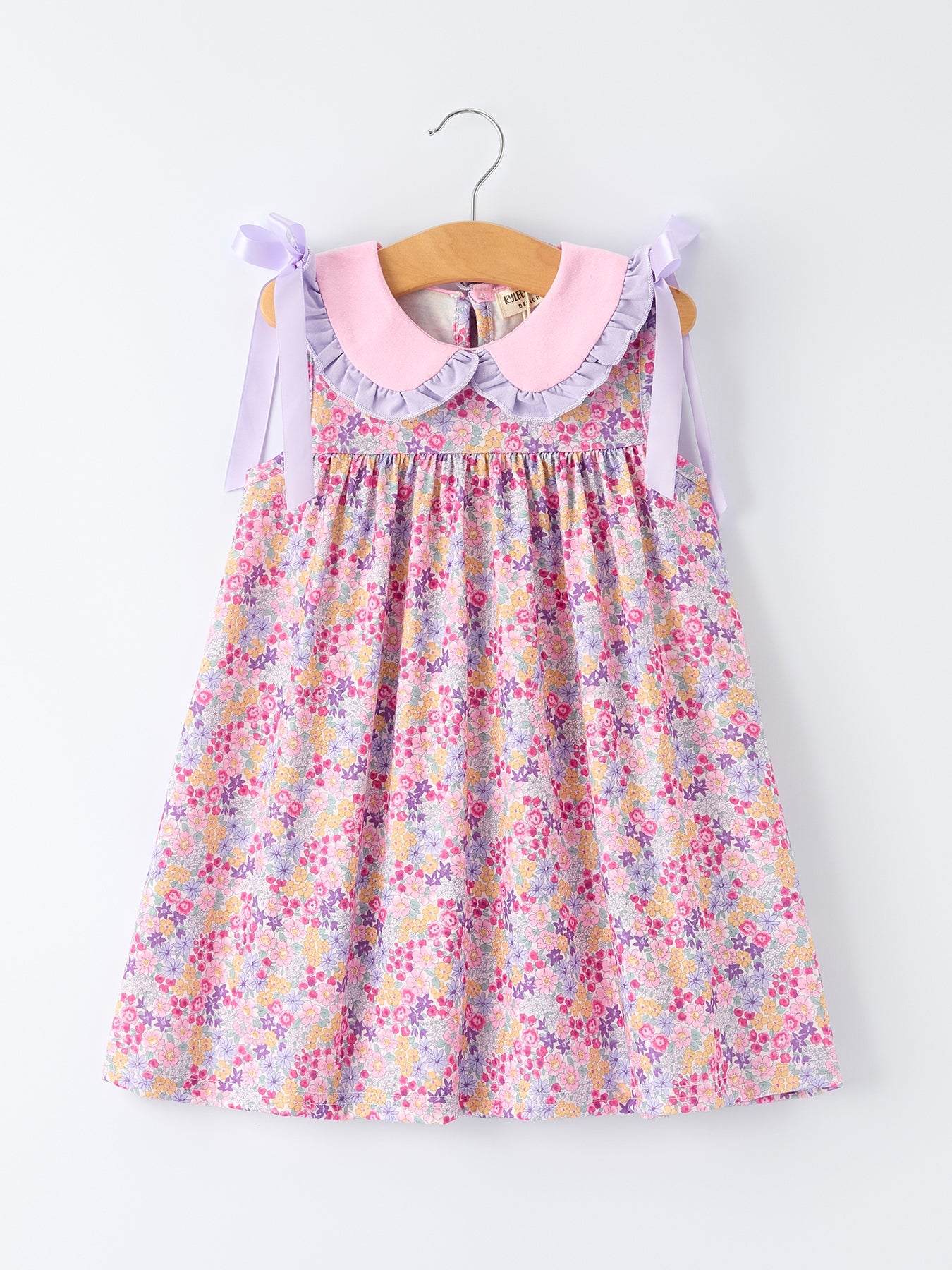 Summer Purple Floral Bow Ruffle Girls Dress