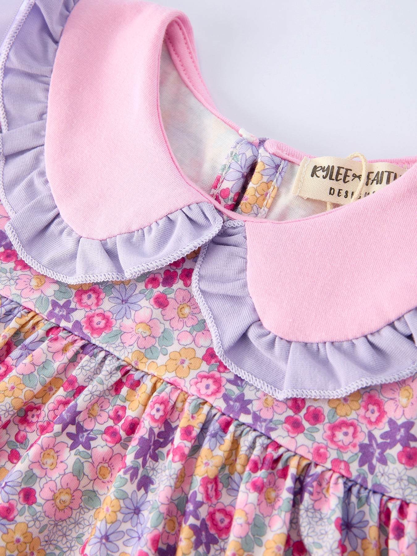 Summer Purple Floral Bow Ruffle Girls Dress