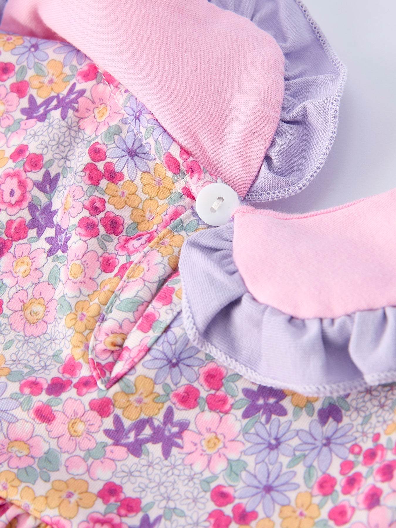 Summer Purple Floral Bow Ruffle Girls Dress