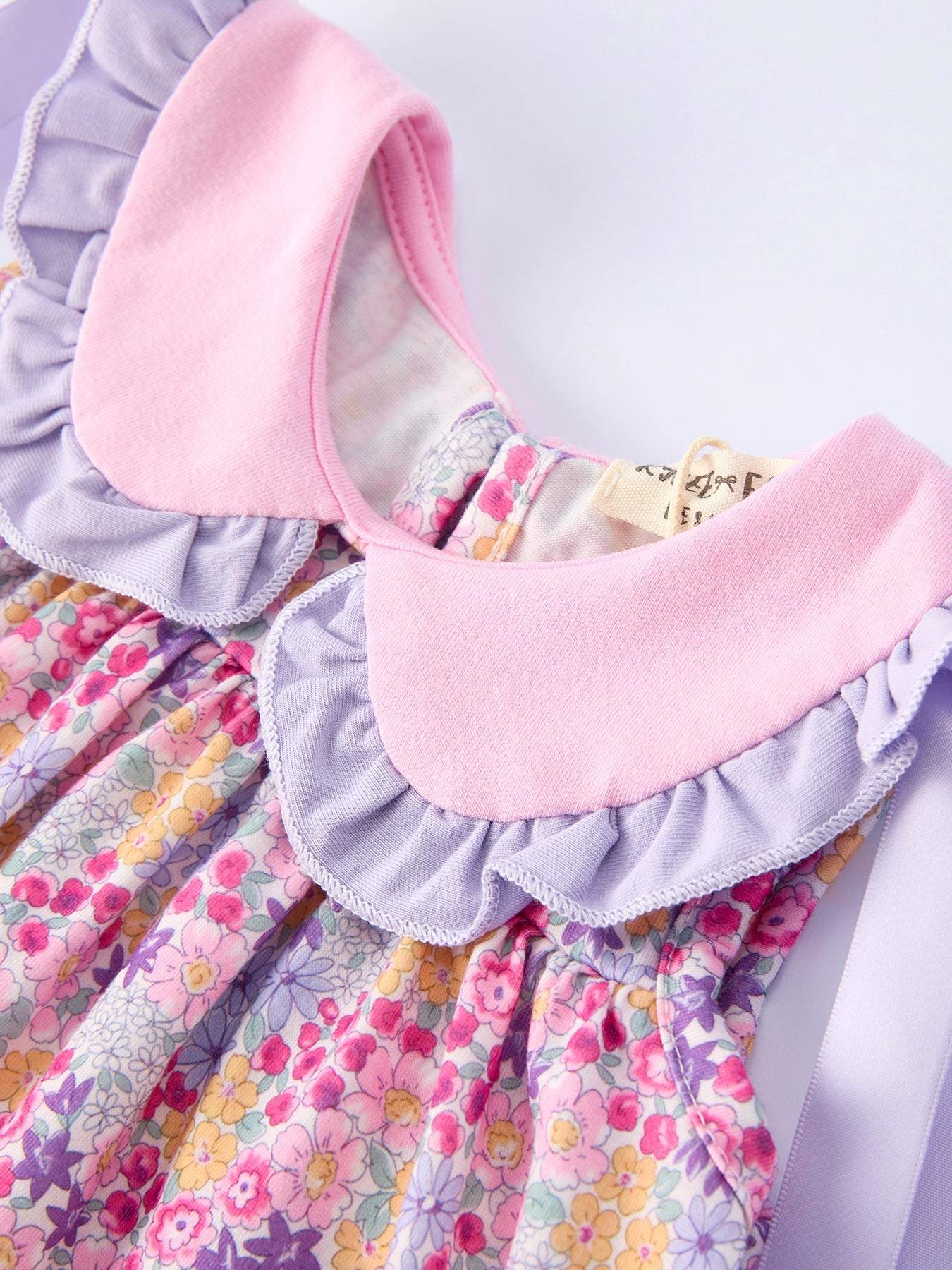 Spring Purple Floral Bow Ruffle Girl Bloomer Set outfit back view