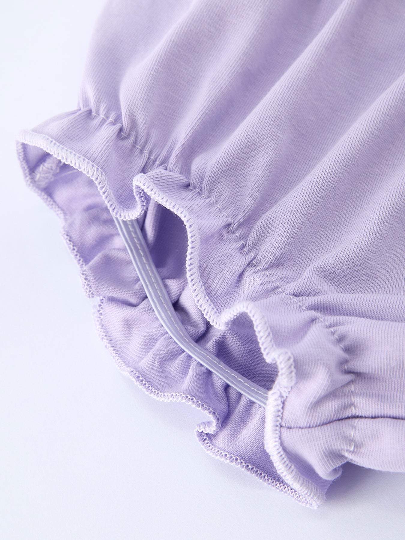 Spring Purple Floral Bow Ruffle Girl Bloomer Set outfit fabric and material close-up