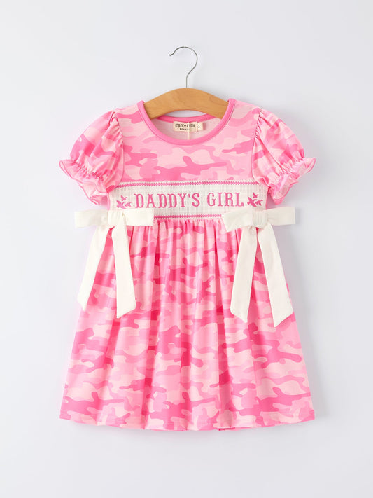 Pink Camouflage "DADDY'S GIRL" Smocking Embroidery Dress