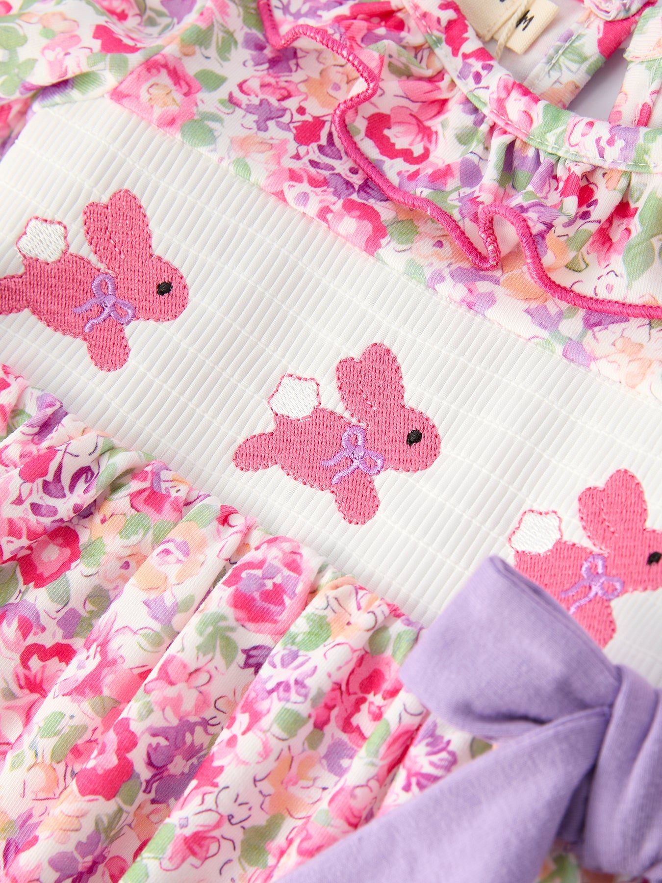 Easter Colorful Floral Bunny Embroidery Bow Ruffle Girl Bloomer Set