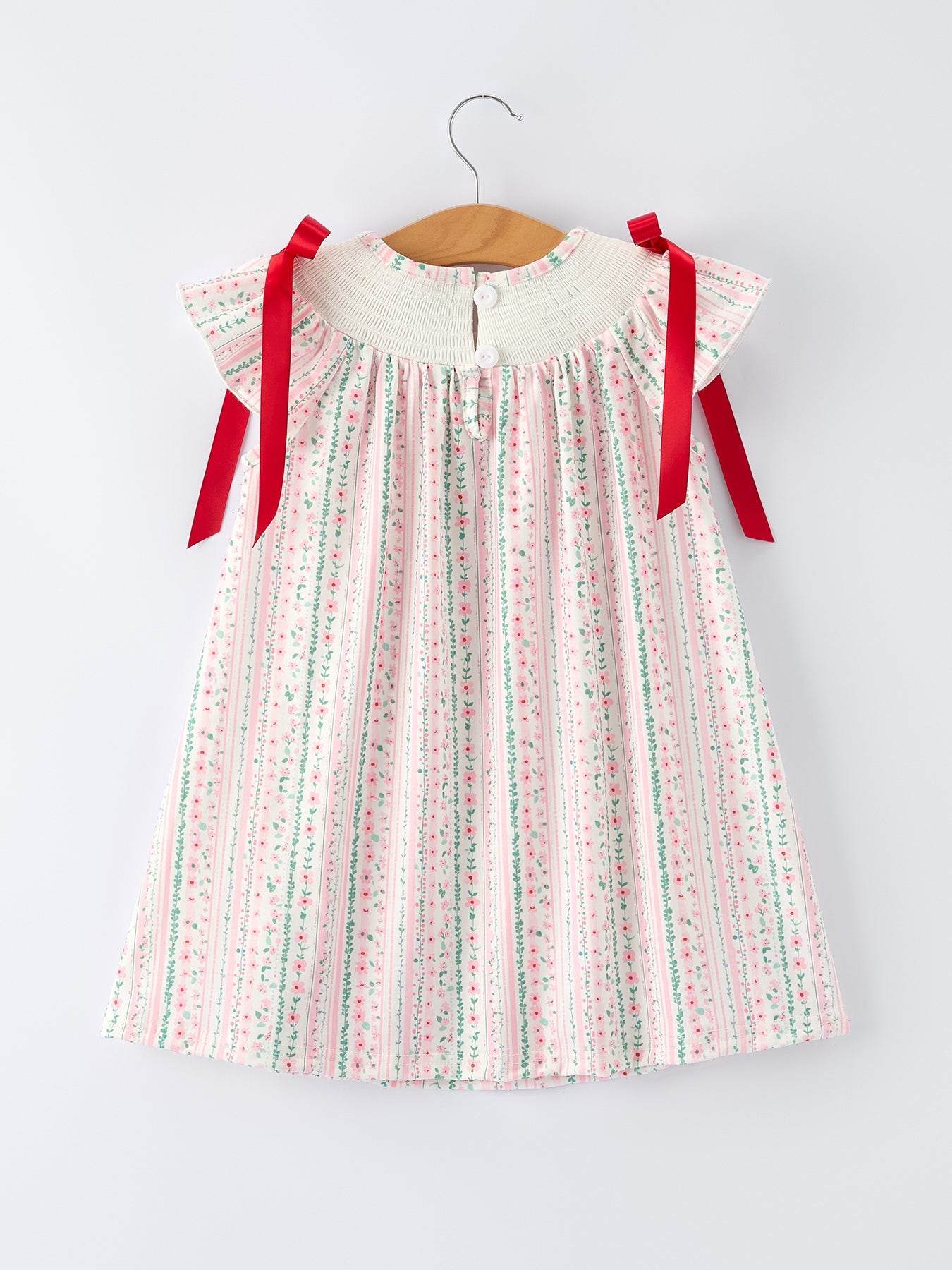 Pink Spring Floral Smocked Girl Dress detail view