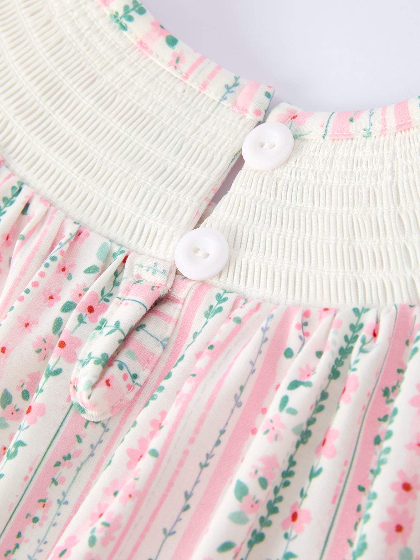 Pink Spring Floral Smocked Girl Dress fabric and material close-up