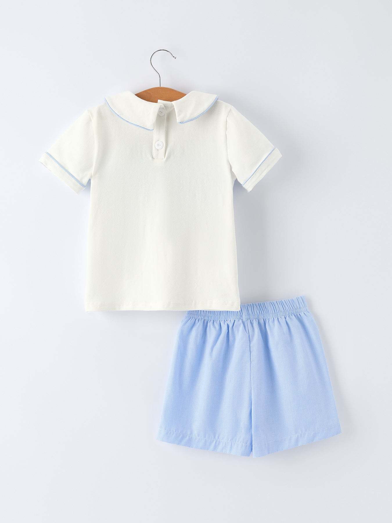 Blue Smocked Church Christ Bishop Christening Toddler Boys' Set outfit detail view