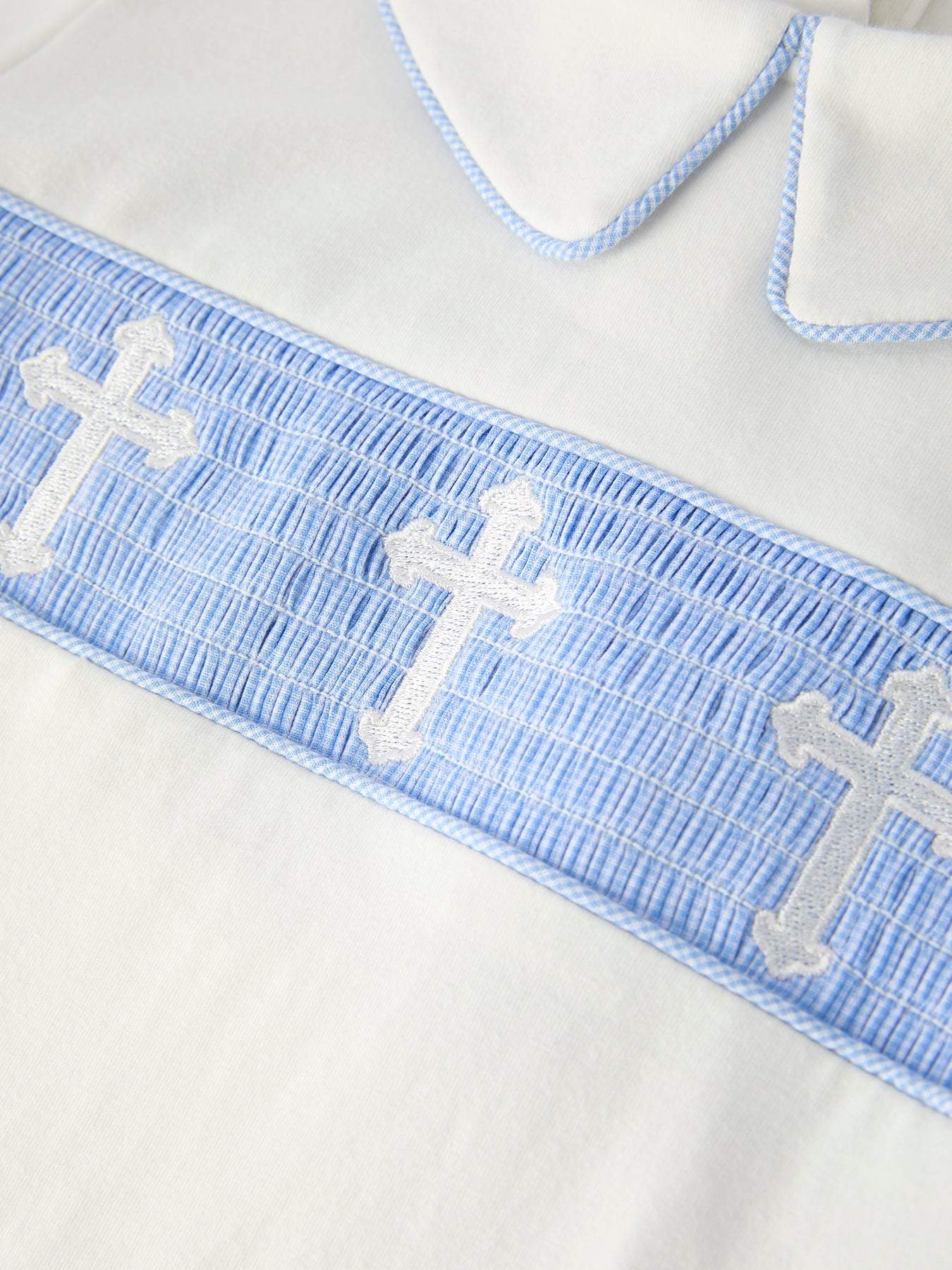 Blue Smocked Church Christ Bishop Christening Toddler Boys' Set outfit side view