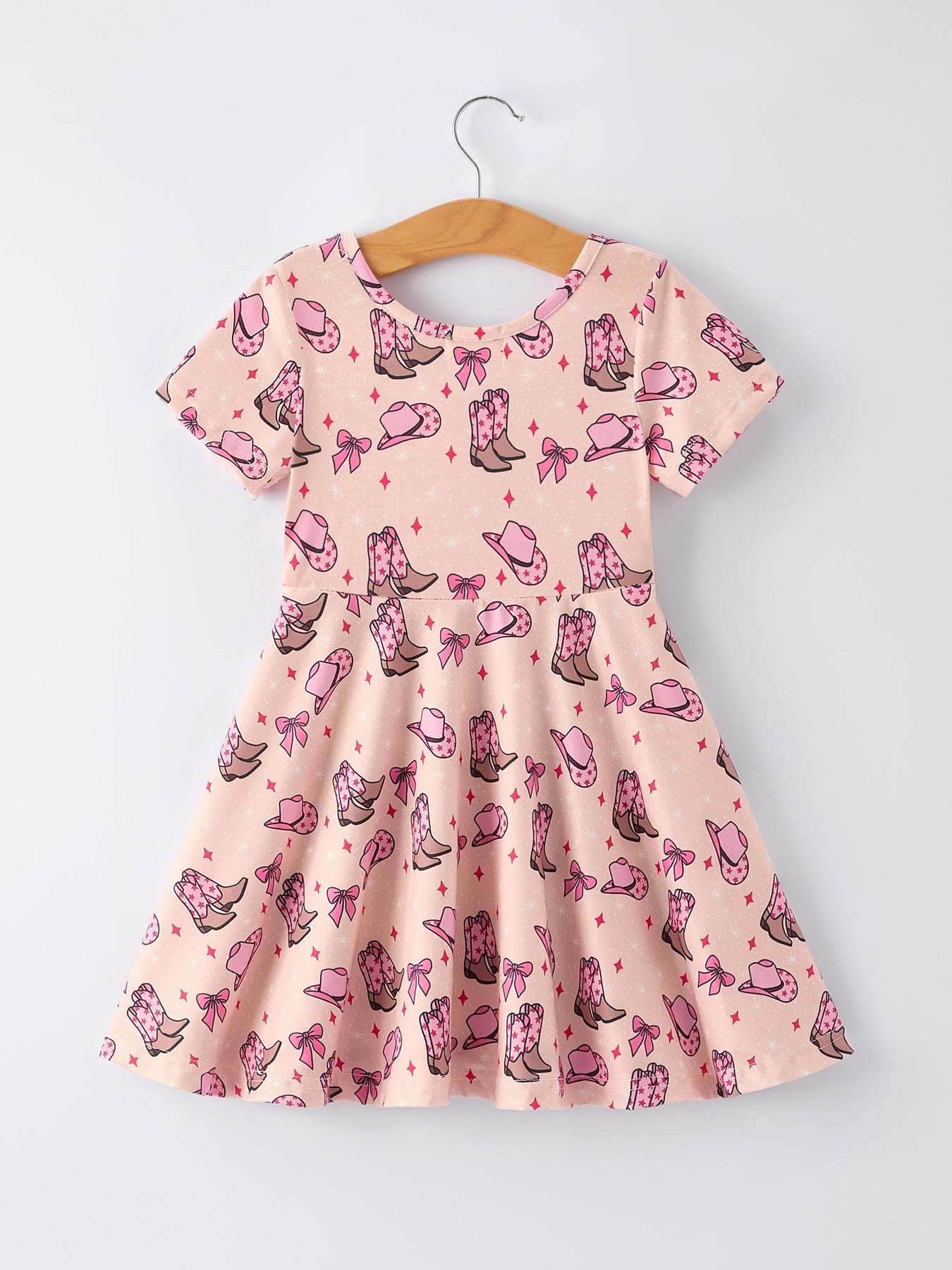 Western print short sleeve dress detail view