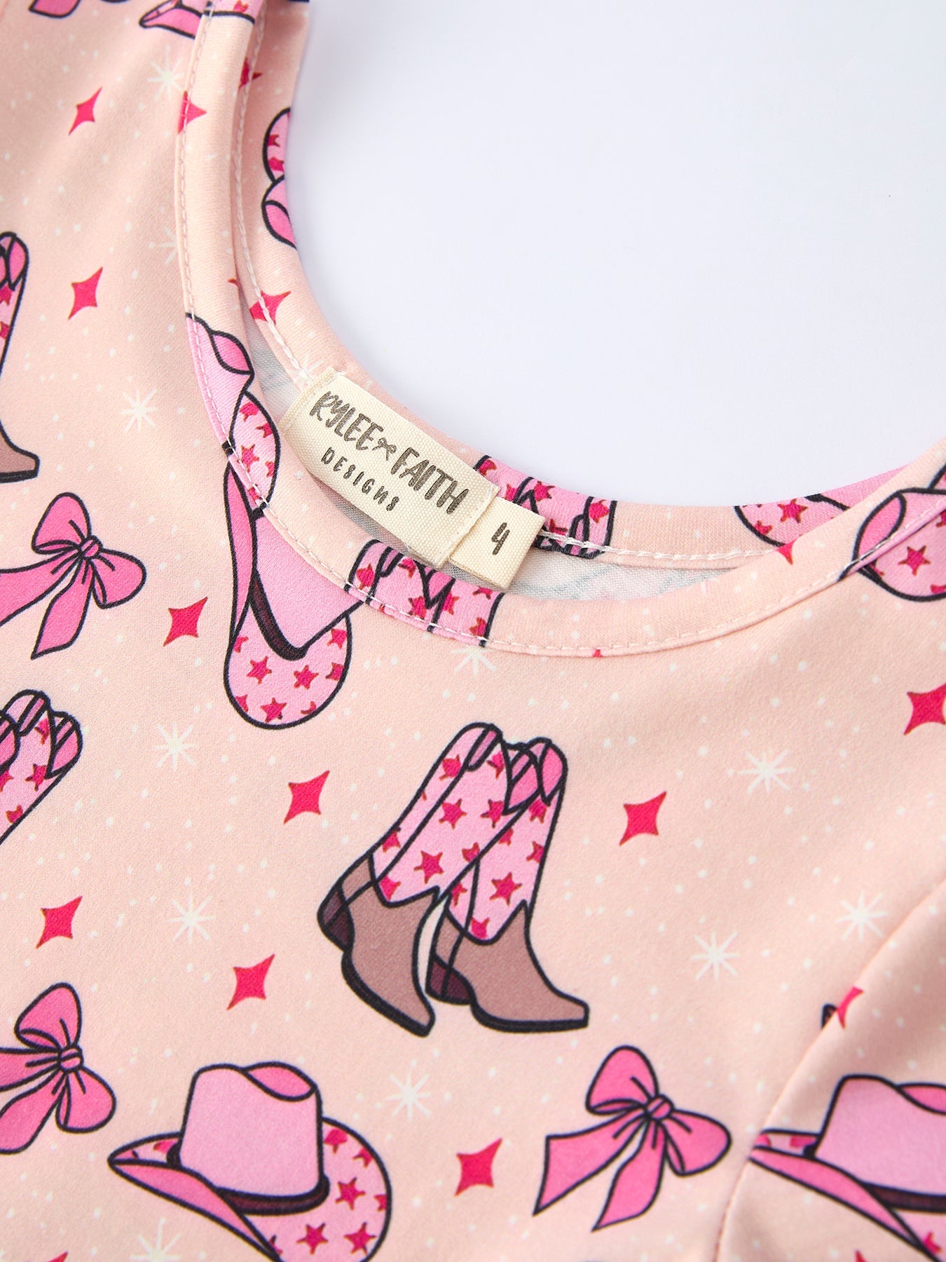 Western print girl dress back view